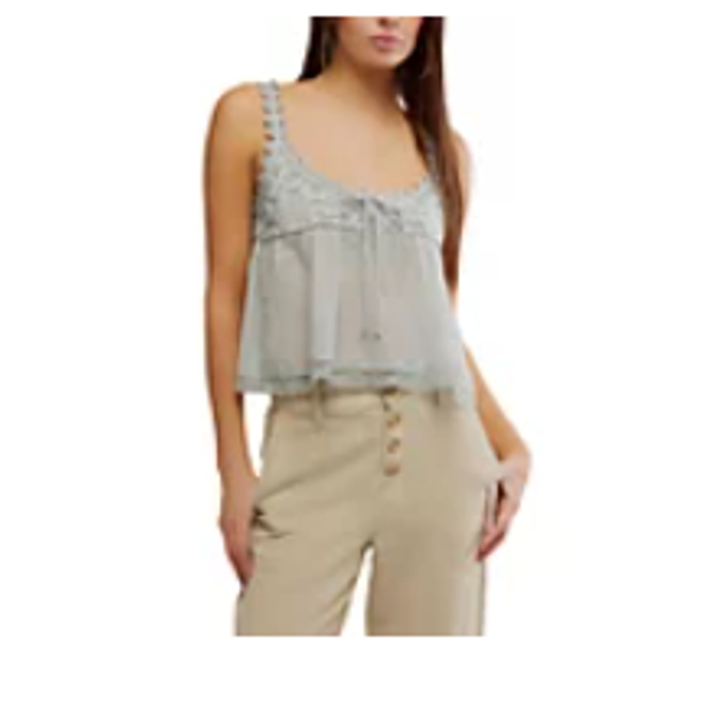 Free People Women's Stevie Lace-Trim Sleeveless Tank Top Large Blue NWT